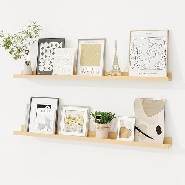Picture Ledge Shelf, Floating Shelves Set of 2, 36 Inches Solid Wood Nursery Book Shelves for Toys Storage, Kids Bookshelf Wall Mounted for Living Room Decor Books Photo Frames, Unfinished Natural