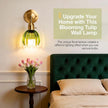 Vintage Gold Wall Sconces with Green Tulip Glass Lampshade, Hardwired and Wireless Wall Lamp (2 Usage Methods), Brass Sconces Hradwired Modern Wall Light Fixture for Bedroom Living Room