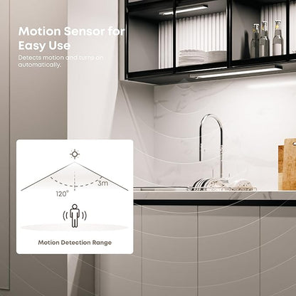 Under Cabinet Lighting Wireless, 2 Pack 15.7 inch 2200mAh 6500K Dimmable Motion Sensor Light Indoor, Rechargeable LED Under Counter Lights for Kitchen, Shelf, Stairs, Closet