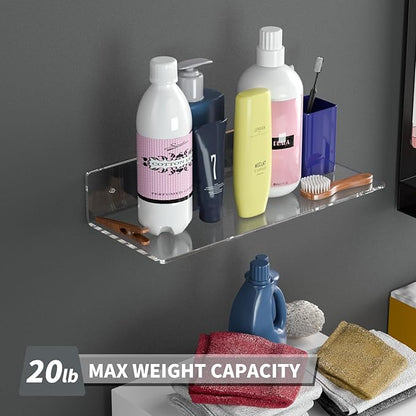 15 Inches Clear Acrylic Shelves, Wall Mounted Shelves for Bedroom, Wall Display Shelves for Collectibles, Funko Pop, Speaker, Plants, 2 Pack