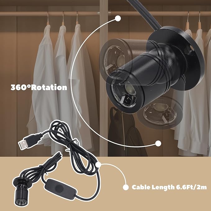5V Dimmable LED Mini Spot Light with 6.6ft Cable, Jewelry/Indoor Picture/Art/Model Display Lights, USB Powered Spotlight for Jewelry Cabinets, Entryways, Tables Shelves (Warm White 3000K, 4 Pack)