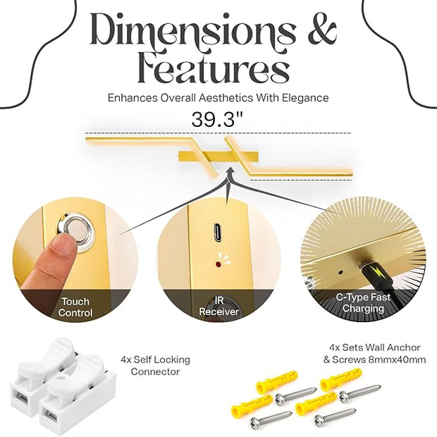 1-Pack Battery Operated Wall Sconce - 39 Inch Gold Modern LED Light for Bedroom - Wireless Sconces with Remote and Rechargeable Battery - Dimmable Wall Scones for Gold Home Decor