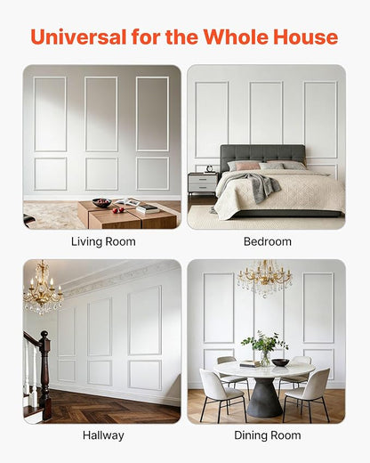 VEVOR Wall Molding 3 Pack, Wainscoting Panels Kit, Lightweight Paintable Polystyrene, Easy to Install, Waterproof Accent Wide Profile Trim for Interior Living Room, Bedroom,White (24x54 + 24x24 in)