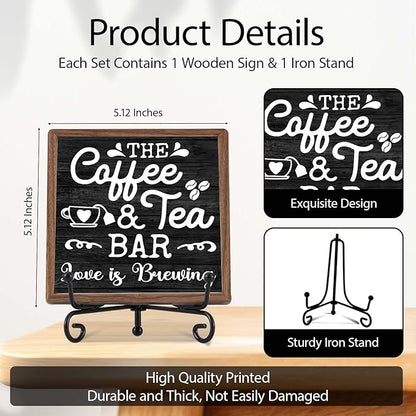 Farmhouse Coffee Bar Decor, Coffee Tea Wooden Signs for Home Office Desk Shelf, Rustic Tabletop Centerpieces for Kitchen Accessories - A04