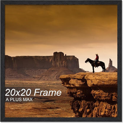 A PLUS MAX Square 20x20 Frame, Black Engineered Wood Picture Frame for 20 x 20 Picture Poster Photo, Light Weight 20 by 20 Frame with Wood-grain for Wall - 1 Pack/Black/20 x20