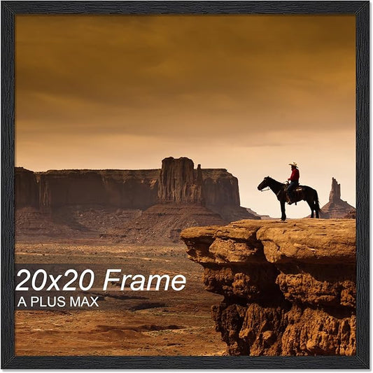 A PLUS MAX Square 20x20 Frame, Black Engineered Wood Picture Frame for 20 x 20 Picture Poster Photo, Light Weight 20 by 20 Frame with Wood-grain for Wall - 1 Pack/Black/20 x20