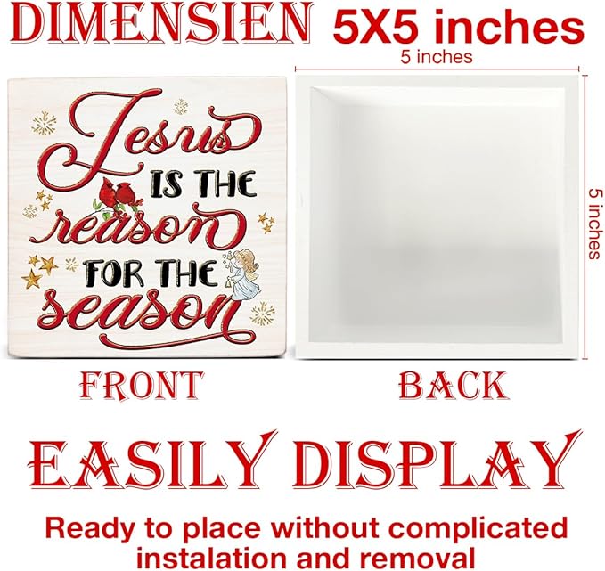 Christmas Sign Decor, Christmas O Holy Night Jesus Decorations, Jesus Is the Reason for the Season Wooden Sign Rustic Home Decor 5 x 5 Inches