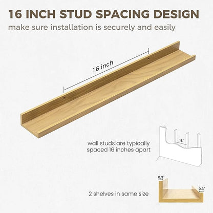 Axeman 30 Inch Floating Shelves | Picture Ledge Shelf Set of 2 | Oak Wall Shelves with Lip | Oak Picture Shelf for Wall with Ledge | Photo Ledges 30 Inch