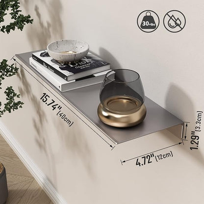 Danpoo Metal Wall Shelf, Small Floating Shelf Bathroom Wall Shelf, 16" Display Shelves for Wall Storage, Grey