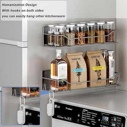 Magnetic Spice Rack for Refrigerator,8 Pack Magnetic Fridge Shelf, Moveable Spice Organizer with Hook Rack, Paper Towel Holder, Utensil Holder,cup lid holder, Super Magnetic Rack Set (Grey)