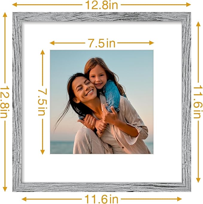 Vittanly 12x12 Picture Frames Set of 4, Display Pictures 8x8 with Mat or 12x12 without Mat, Gallery Frame for Wall Display, Engineered Wood with Shatter Resistant Plexiglass, Grey