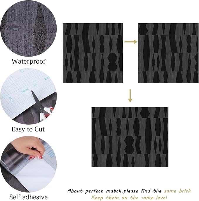 Timeet Peel and Stick Wallpaper Black Wallpaper Modern Black Contact Paper Self-Adhesive Geometric Removable Wall Paper for Living Room Bedroom Wall Decor Vinyl 17.7 "x 400"