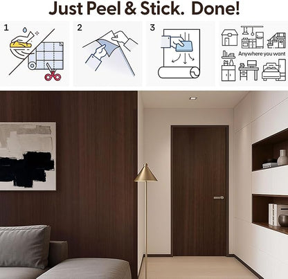 17.3" x 197" Deep Dark Walnut Wood Grain Contact Paper - Thick Waterproof Peel and Stick Vinyl Wrap for Furniture & Cabinets, Matte Smooth Finish Decorative Film