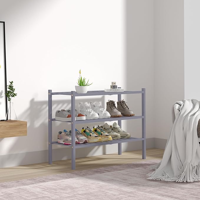 3 Tier Bamboo Shoe Rack for Closet Free Standing Wood Shoe Shelf Storage Organizer for Entryway Small Space Stackable 27