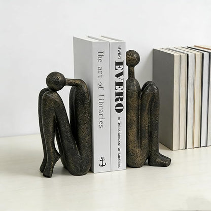 Thinker Decorative Bookends for Shelves, 1 Pair Heavy-Duty Book Ends Holder, Resin Book Stopper for Office Home Living Room Decor