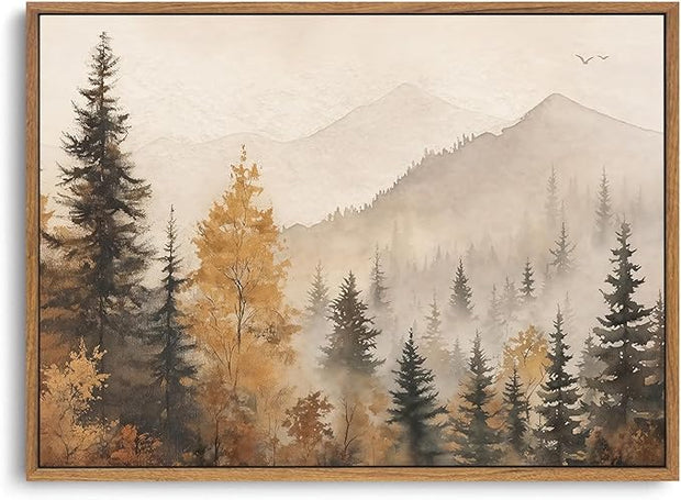 OIQArtOIQ Vintage Framed Wall Art Autumn Mountain Landscape Canvas Art Prints Fall Forest Rustic Farmhouse Pictures Wall Decor Modern Cottagecore Paintings Artwork For Bedroom Bathroom Living Room
