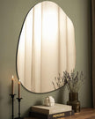 Irregular Frameless Bathroom Mirror,24 x 36 Inch Asymmetrical Wall Mirror with Wood Frame,Vanity Modern Tempered Glass Mirror for Bedroom,Entryway,Living Room