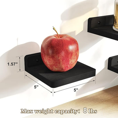 SRIWATANA Small Floating Shelves Wall Mounted, Wood Shelf for Decoration and Storage Set of 4, Mini Display Shelf for Bedroom, Bathroom, Kitchen, Office (Black, 5 inch)
