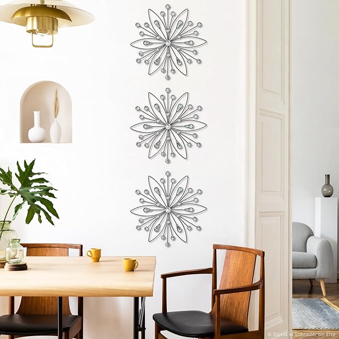ZEXUIRU 3 Pack Black Sunburst Wall Decor – Metal Crystal Wall Art with Sparkling Rhinestones, 14’’/18 Inch Starburst Wall Hanging Set for Living Room Bedroom Bathroom – Modern Bling Home Decorations