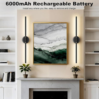 Battery Operated Wall Sconces Set of 2, Dimmable 6000mAh Rechargeable Wall Lights, LED Wall Lamp with Remote Control
