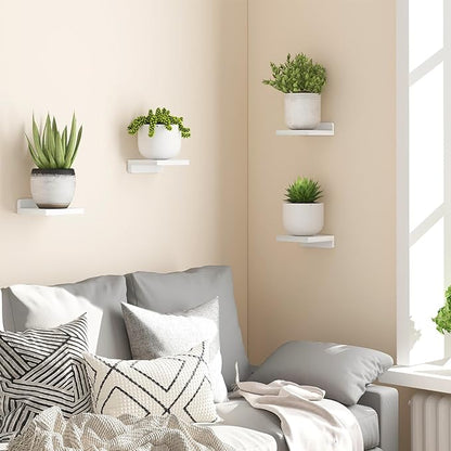Fixwal Floating Shelves for Wall, Rustic Wood Small Wall Mounted Shelves for Bedroom, Living Room, Kitchen, Bathroom Decor, Set of 4, 5 x 5 Inches (White)