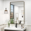 24x36 Bronze Bathroom Mirror, Brushed Metal Bathroom Vanity Mirrors for Wall, Modern Rounded Corner Rectangle Mirror for Farmhouse, Bedroom, Anti-Rust (Horizontal/Vertical)