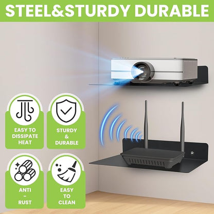 Steel Floating Shelves for Wall,Small Wall Shelf，Suitable for Bedroom, Living Room, Bathroom, Kitchen, Office (Black, 11.81x8.46 in)