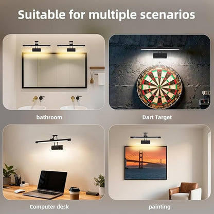 17"Battery Operated Picture Light, 5200mAh Rechargeable Wall Light for Paintings, 3-Color & Dimmable LED Art Light with 270° Rotate Arm, Cordless Frame Lighting for Gallery, Living Room, Black