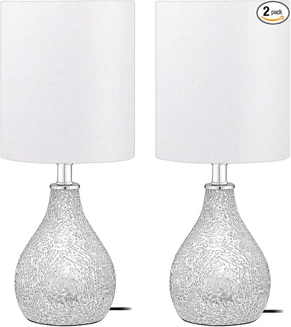 Modern Table Lamps Set of 2, Mirror Silver Gourd Design Mosaic Tiled Glass 17.5" Bedside Lamp, for Bedroom Living Room and Office Desk Nightstand Table Lamp