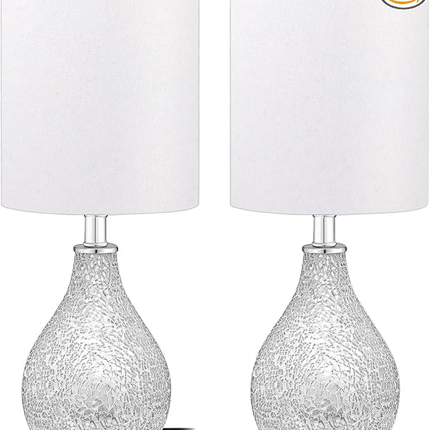 Modern Table Lamps Set of 2, Mirror Silver Gourd Design Mosaic Tiled Glass 17.5" Bedside Lamp, for Bedroom Living Room and Office Desk Nightstand Table Lamp