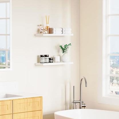 Floating Shelves for Wall, White Wood Wall Shelf Set of 2, 24" Wall Mounted Floating Shelf for Kitchen, Living Room, Bedroom, Bathroom Storage, Book Shelf for Walls Home Decor, Frame Display