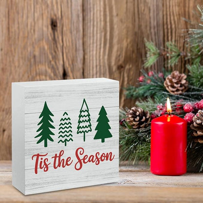 Christmas Decor Christmas Sign Decorations for Home Tis The Season Sign for Home Office Desk Table Cubicle Shelf Xmas Desk Accessories 5 x 5 inch