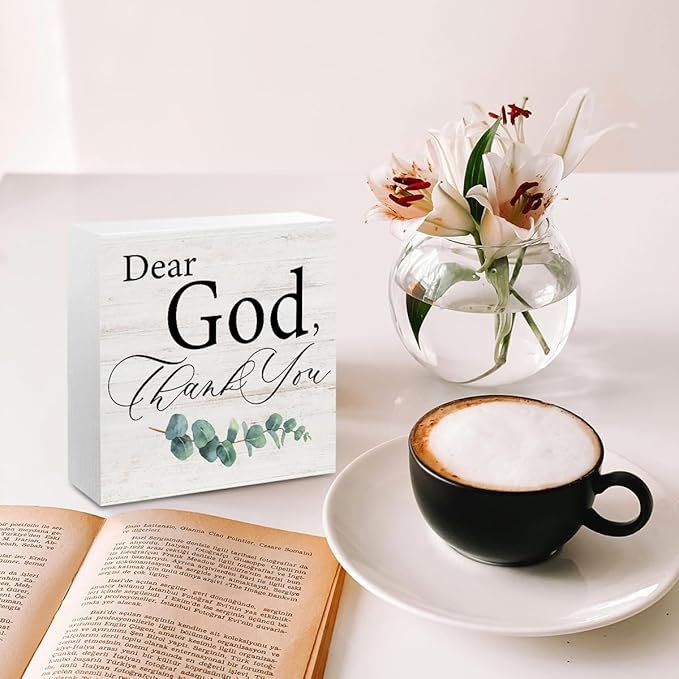 Thank You God Gifts for Women Men, Dear God Thank You, Religious Rustic Wood Box Sign, Christian Gifts for Friends Family, Shelf Living Room Table Decor, Boho Office Decorative Signs for Home Office