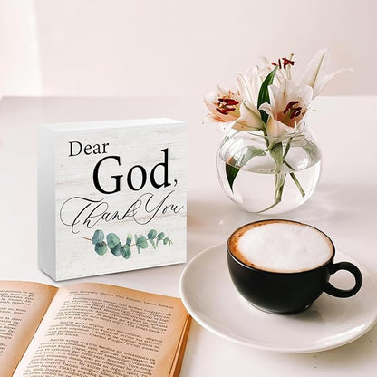 Thank You God Gifts for Women Men, Dear God Thank You, Religious Rustic Wood Box Sign, Christian Gifts for Friends Family, Shelf Living Room Table Decor, Boho Office Decorative Signs for Home Office
