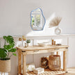 Wall Mirror Blue Asymmetrical Mirror Modern Wood Frame Unique Shape Wall Mounted Vanity Artistic Hanging Mirror Decor for Living Room Bedroom Bathroom Entryway Hallway Small