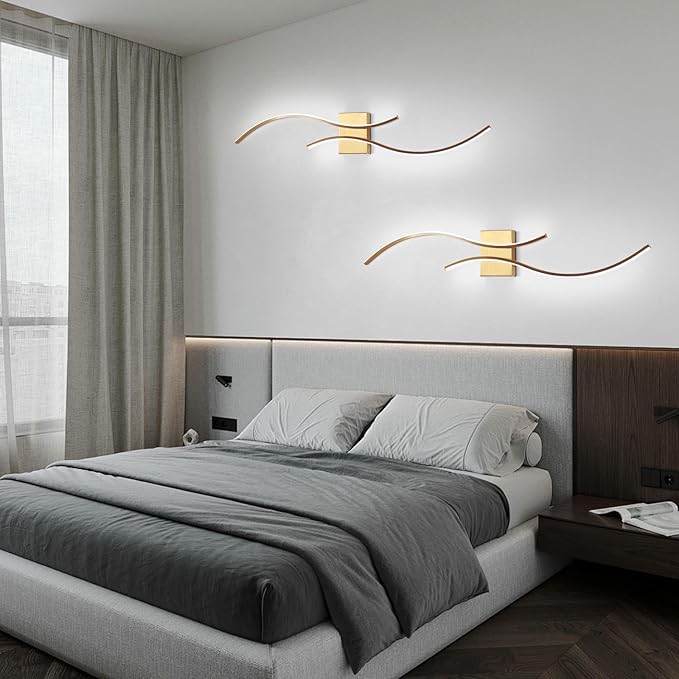 CANEOE Modern Wall Sconce, 39Inch Gold LED Wall Light Fixtures,6000K Bathroom Vanity Light Fixtures Over Mirror Indoor Bedroom Wall Lamps for Living Room Hallway Sconces Lighting