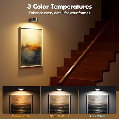 6Pcs Picture Lights for Wall Battery Operated, Magnetic Led Painting Light with Remote Dimmable and Timer, 3 Lighting Modes Art Display Light for Picture Frame, Wireless Wall Decor Puck Lights, Black