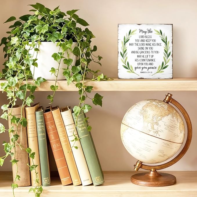 May The Lord Bless You Wood Block Plaque Box Sign for Home Living Room Coffee House Bar Shelf Table Office Decoration, Numbers 6:24-26 Bible Verse Decor Gifts for Women Mom Family Friends