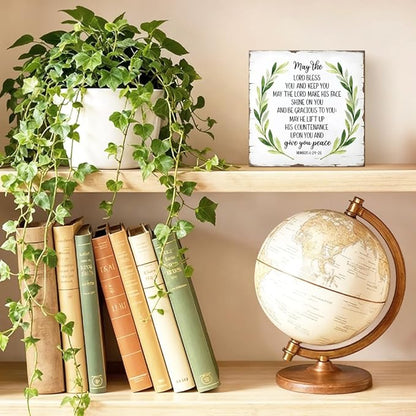 May The Lord Bless You Wood Block Plaque Box Sign for Home Living Room Coffee House Bar Shelf Table Office Decoration, Numbers 6:24-26 Bible Verse Decor Gifts for Women Mom Family Friends