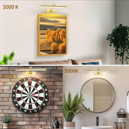 2 Pack Picture Lights for Wall Battery Operated, 12 inch Wireless Art Lighting for Painting, 6 Colors Picture Frame Lights with Remote, 4200mAh Gallery Light, Gold