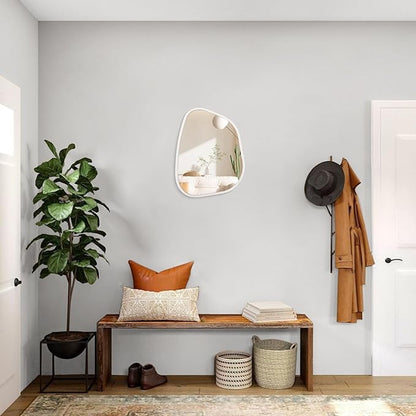 Asymmetrical Mirror Small 16"x12" Irregular Wall Mirror Modern Wood Frame Unique Shape Wall Mounted Vanity Artistic Mirror Decorative for Living Room Bedroom Bathroom Entryway Hallway