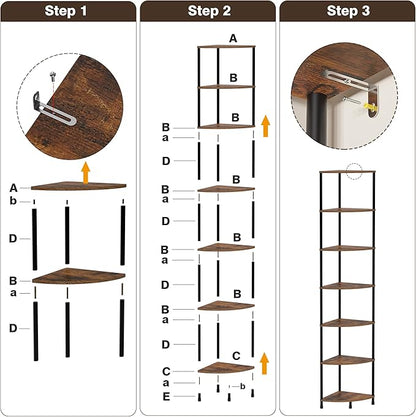 Corner Plant Stand Shelf, 7 Tier Tall Plant Stand for Indoor Plants, Rustic Brown Corner Book Wall Decor Living Room, 64.7" Display Shelf for Bedroom, Bathroom, Small Space