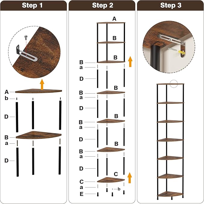 Corner Plant Stand Shelf, 7 Tier Tall Plant Stand for Indoor Plants, Rustic Brown Corner Book Wall Decor Living Room, 64.7