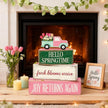 Spring Decoration Wooden Tiered Tray Decor – Floral Spring Truck Stacked Block Sign with Tulip Pickup Topper – Farmhouse Tabletop Spring Decor for Living Room Shelf Seasonal Home Display