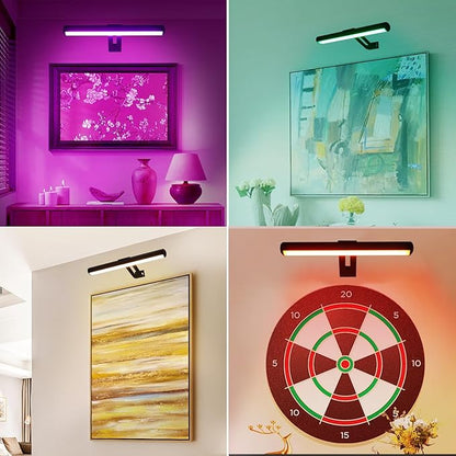 Picture Light 2 Pack, Battery Operated Picture Light with Remote, Rechargeable Picture Frame Light, 32 LED, 16 Color Changing, Art Light for Paintings for Display, Picture-Black