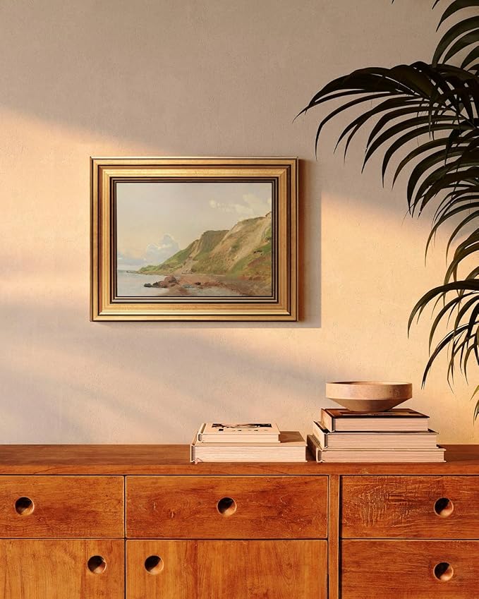 HUARCEY Gold Framed Vintage Wall Art for Living Room Canvas Coastal Wall Pictures Classic Landscape Painting Shelf Decor Natural Aesthetic Room Decoration Elegant Artwork Print for Bathroom, Bedroom