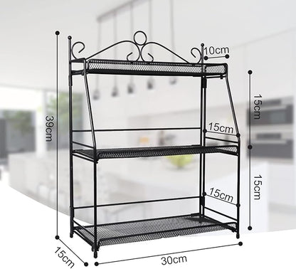 Uten Standing Spice Rack 3 Tier Metal Foldable and Durable Kitchen Rack for Countertop Kitchen Bathroom, Shelf Organizer, Standing Stainless Steel Tiered Shelf