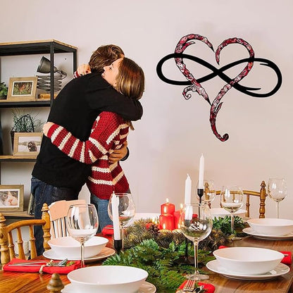 Infinity Heart Wall Decor, Unique Infinity Heart Metal Wall Art Decor Love Sign Steel Wall Plaques Bedroom Ornaments for Home Wedding Decor, Room Living Room Decoration (Red Black, 13.7x11.4inch)