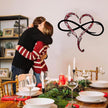 Infinity Heart Wall Decor, Unique Infinity Heart Metal Wall Art Decor Love Sign Steel Wall Plaques Bedroom Ornaments for Home Wedding Decor, Room Living Room Decoration (Red Black, 15.7x14inch)