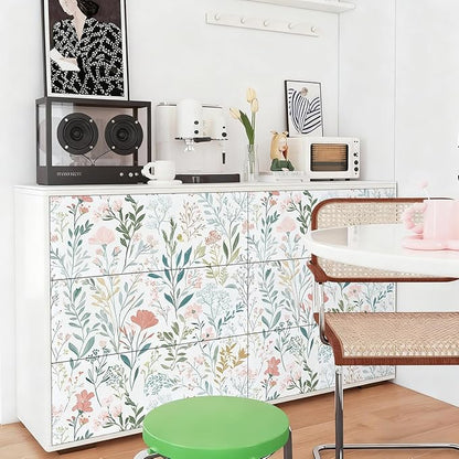 Floral Peel and Stick Wallpaper Boho Floral Contact Paper 16.9" x 118.1" Modern Wildflower Self Adhesive Wallpaper for Bathroom Flower Decorative Removable Wall Paper for Bedroom Cabinets